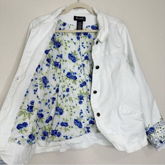 Denim & Co Vintage Embroidered Stretch Long Sleeves Jean Jacket - Picture 12 of 14